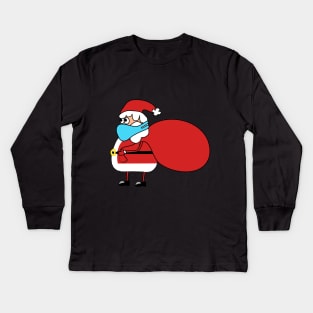 Santa Claus in quarantine wearing a Mask. A bag with presents. New Year's and Christmas. Celebration. Winter. Joy. Happiness. Kids Long Sleeve T-Shirt